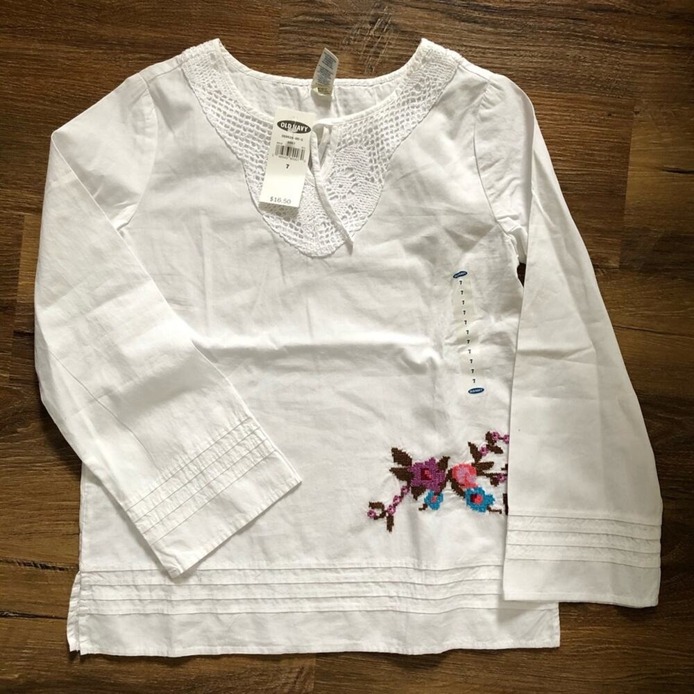 Old Navy Long Sleeve Embroidered Flowers Lace White Size 7